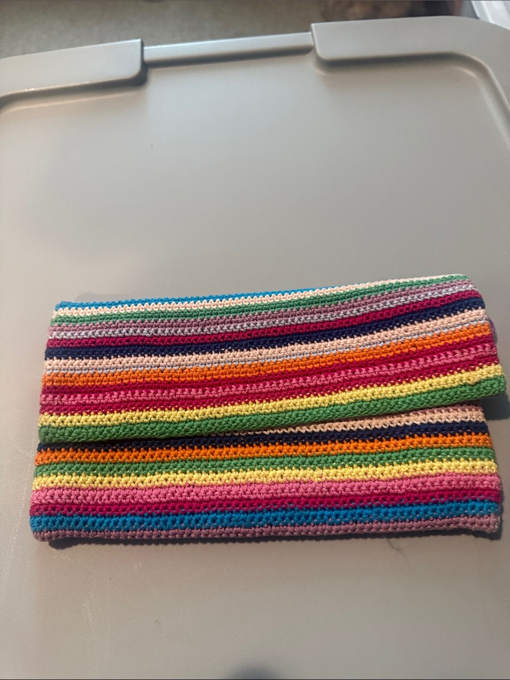 Unbranded Multicolor Crochet Mini Clutch Bag - Striped Rainbow